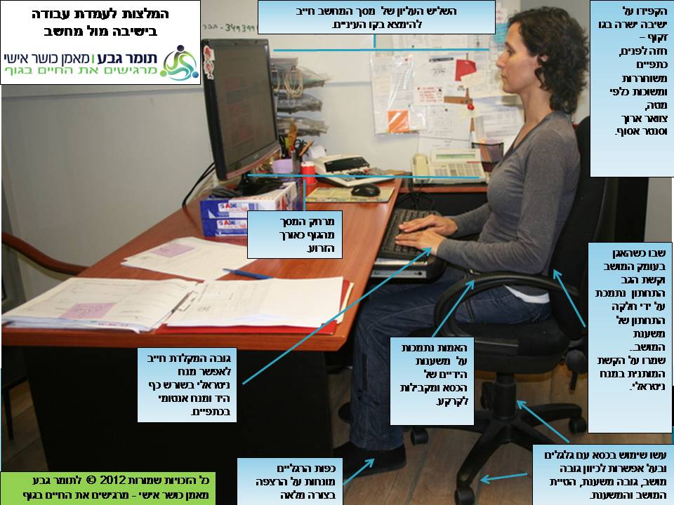 אימון כושר אישי - הנחיות לעמדת עבוד בישיבה מול מחשב